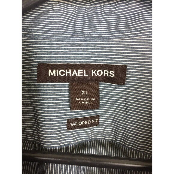 Michael Kors Dress Shirt XL Slate Blue White Pinstripe Long Sleeve Button Down - Picture 12 of 12